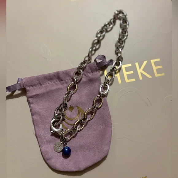 Jane Win Silver Chunky Link Chain w/ Lapis Bead, 18” - Picture 6 of 13